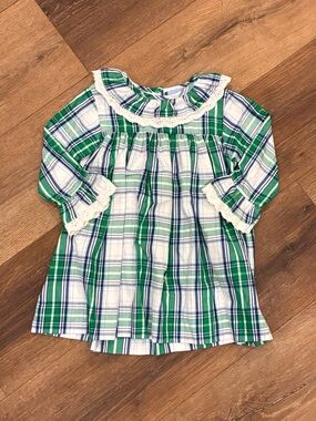 Everyday Heirloom Green Plaid Dress Collar Lace Christmas Holiday 24m